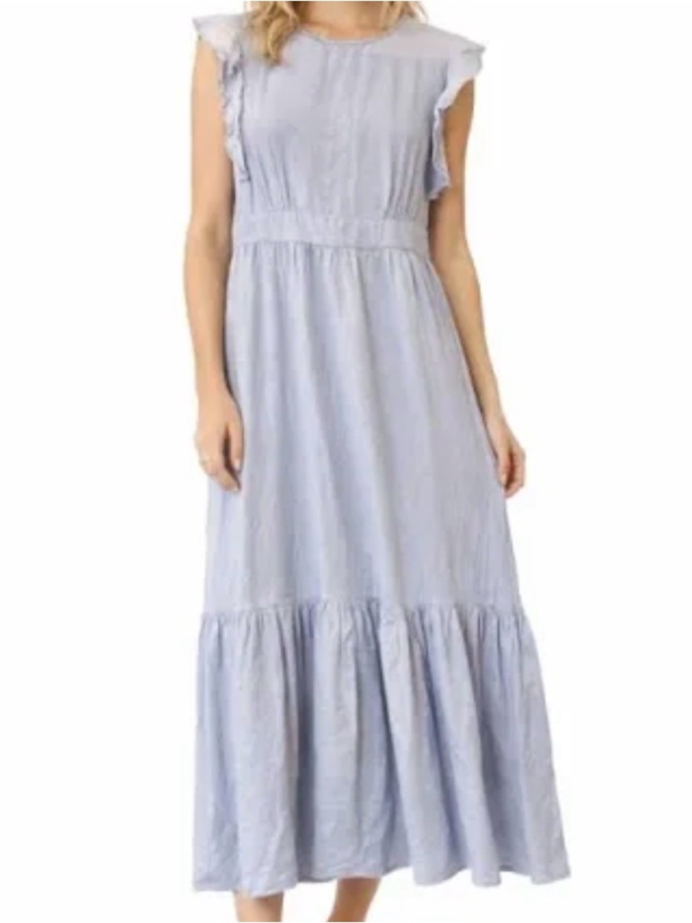 Cynthia Rowley Blue Linen Blend Ruffle Tiered Maxi Dress XS NWT
